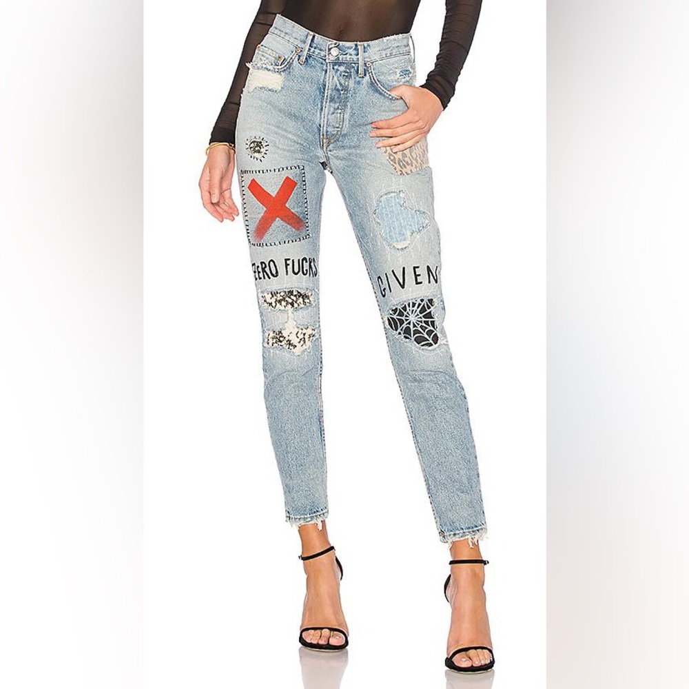 GRLFRND Light Blue Graphic Patch Jeans